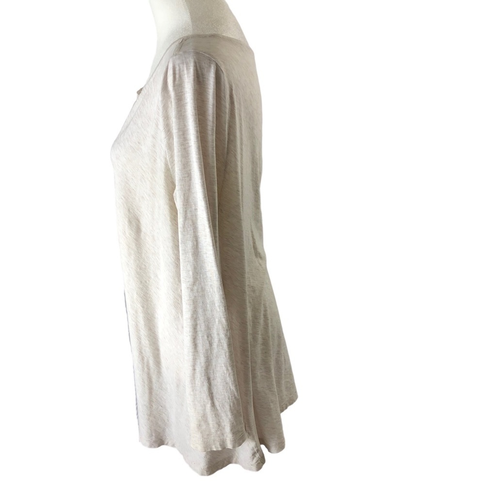 Pure Jill Pima Cotton ALine Tee Women L Oatmeal Heather Long Sleeve Scoop Neck - Picture 4 of 8